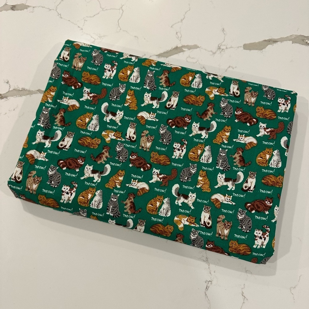 VTG Joan Kessler by Concord meow cat fabric  cotton green made in the USA